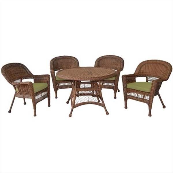 Jeco Jeco W00205D-C-G-FS029 5 Piece Honey Wicker Dining Set - Green Cushions W00205D-C-G-FS029